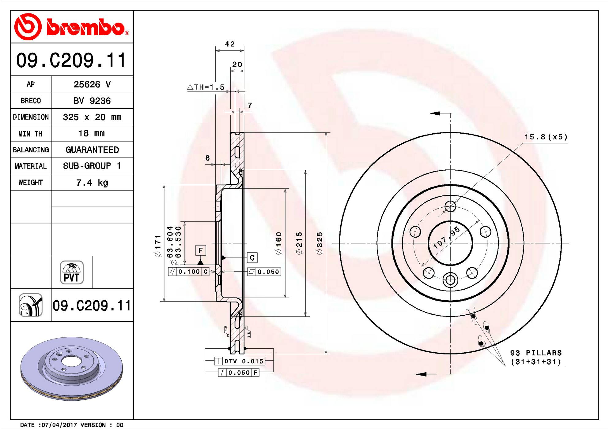 Jaguar Brembo Disc Brake Rotor – Rear (325mm) T4A2061 Brembo 09